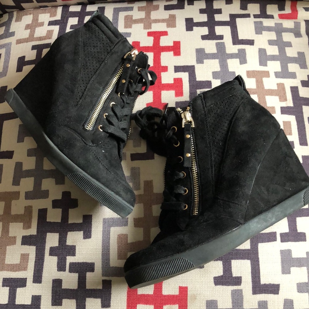 JustFab Faux Suede Wedge Boots
